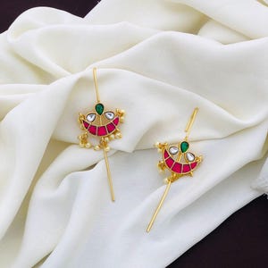 Jadau Kundan Ear Cuff Earrings - High Quality /Pair of Jadau Earcuffs/non pierce/Quality Kundan/studs/white stones handmade