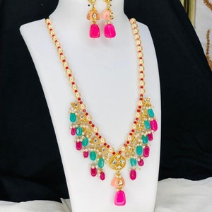 Beautiful Kundan pearl Haram necklace with Earrings/ Wedding Jewellery Set / Rajwadi Necklace/Indian Jewelry