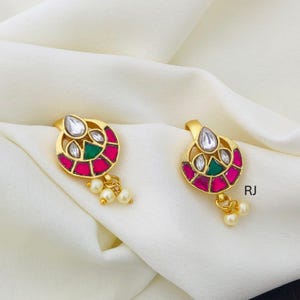 Jadau Stones Half Moon Bugadi Ear Cuffs/Pair of Jadau Earcuffs/non pierce/Quality Kundan/studs/white stones handmade/Minimalist Design