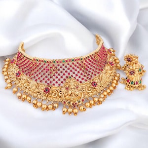 Lakshmi Necklace/temple jewelry/Antique gold necklace/South Indian Necklace/Indian Jewelry/Ruby Green Necklace/Bridal Neckalce