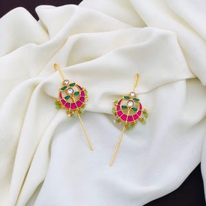 Jadau Kundan Ear Cuff Earrings - High Quality /Pair of Jadau Earcuffs/non pierce/Quality Kundan/studs/white stones handmade