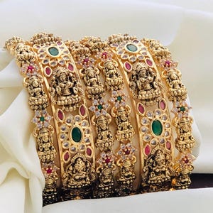 Premium quality Antique Matte Finish Bridal Lakshmi Bangles set of 6, Party Wear-Temple Jewelry/indian Bangles/AD Stone bangles/Gift For Her