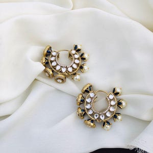 Kundan Polki Stone Hoop Earrings/Pair of Jadau hoop Earring/non pierce/Quality Kundan/studs/white stones handmade/Minimalist Design