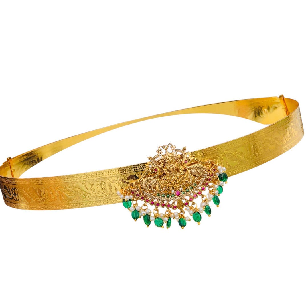 Gold Plated Waist Belt With AD Stones Peacock Pendant/indian