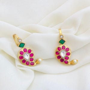 Jadau Stones Half Moon Bugadi Ear Cuffs/Pair of Jadau Earcuffs/non pierce/Quality Kundan/studs/white stones handmade/Minimalist Design