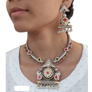 Conjunto de collar Jadau Kundan de dos tonos con estilo hasli oxidado/Collar oxidado/Joyería india/Collar indio/Collar oxidado