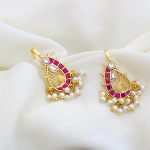 Jadau Stones Half Moon Bugadi Ear Cuffs/Pair of Jadau Earcuffs/non pierce/Quality Kundan/studs/white stones handmade/Minimalist Design