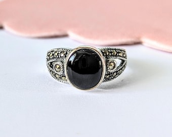 マーカサイト（黄鉄鉱）オニキスパールシルバーリング 14728-1810