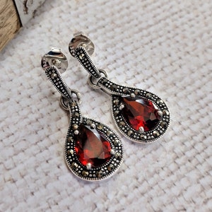 My S Collection 925 Sterling Silver, Marcasite & Cubic Zirconia Drop Earrings