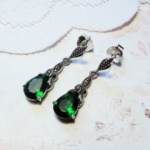 My S Collection 925 Sterling Silver, Marcasite & Cubic Zirconia Drop Earrings
