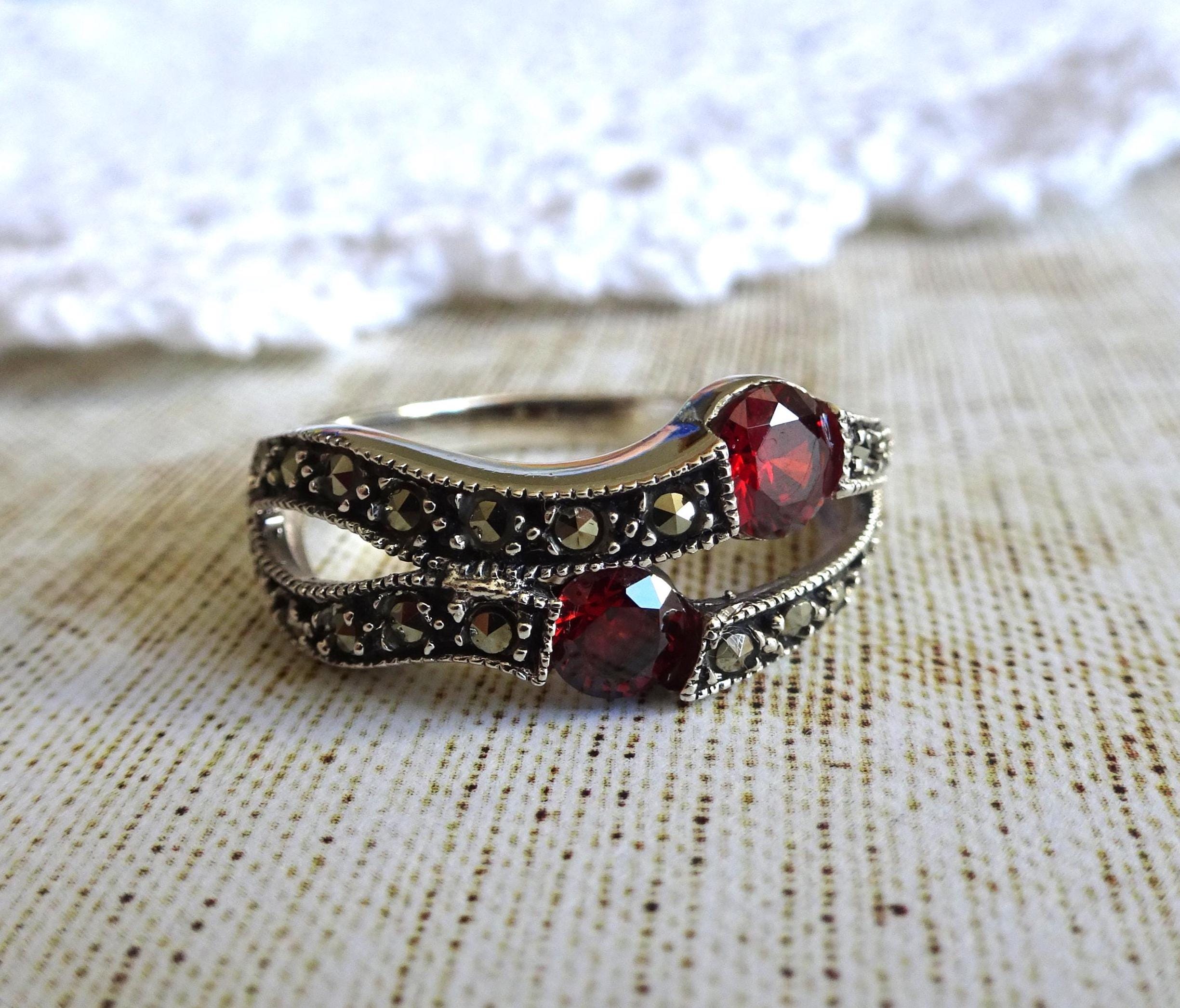 Sterling Silver Marcasite Ring - Etsy