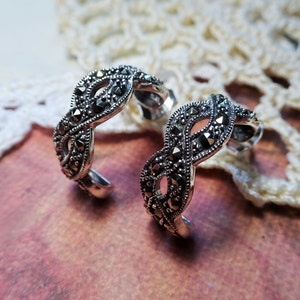 My S Collection 925 Sterling Silver & Marcasite Half Hoop Infinity Stud Earrings