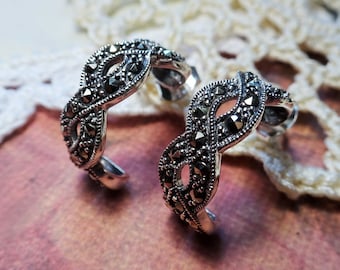 My S Collection 925 Sterling Silver & Marcasite Half Hoop Infinity Stud Earrings