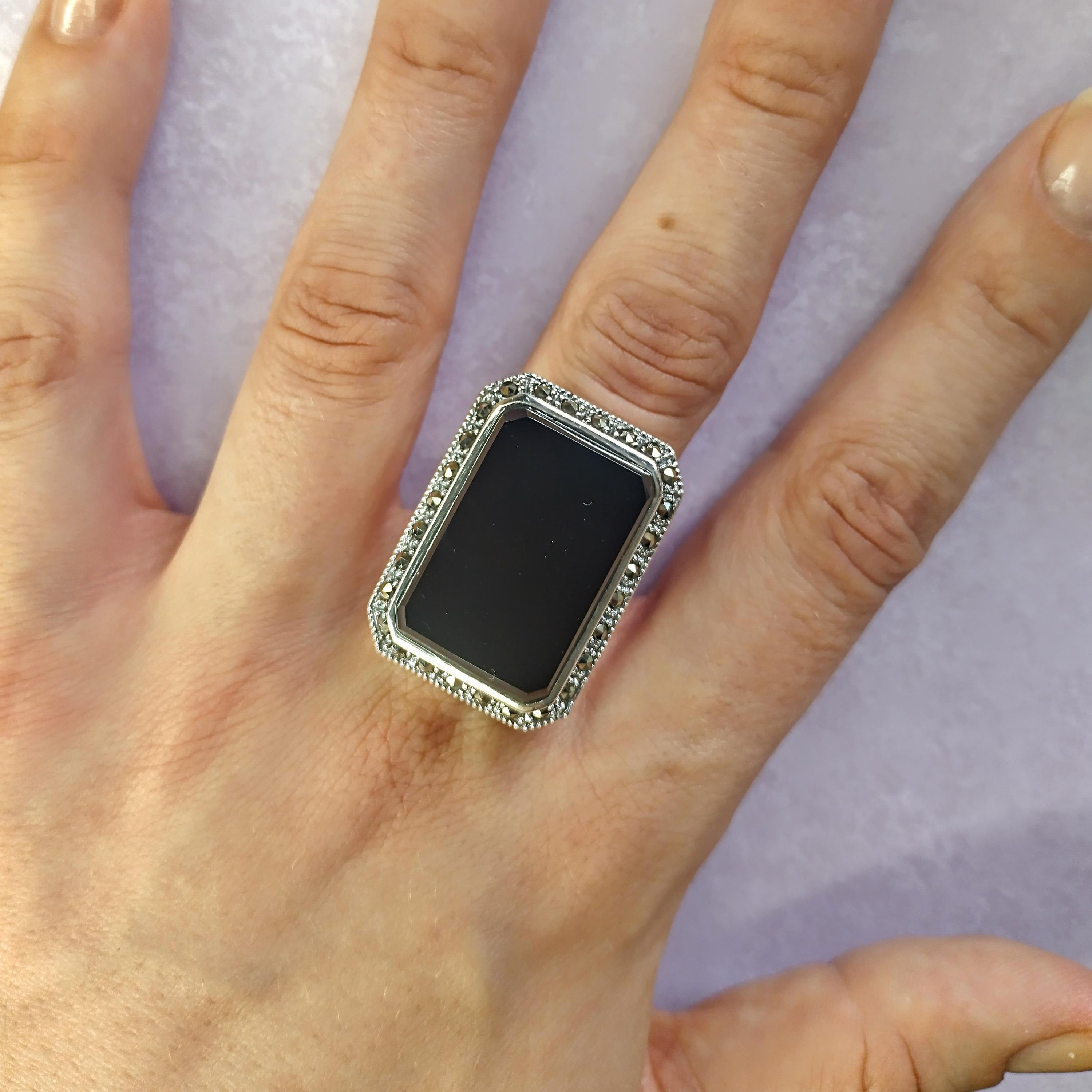 l*n様 11号　ヴィンテージ シルバー925 オニキス　マーカサイト　指輪　リ l*n様 11号 ヴィンテージ シルバー925 オニキス マーカサイト 指輪 リ