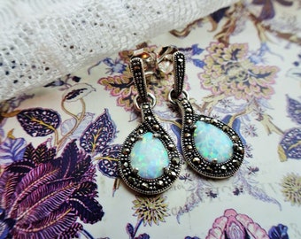 My S Collection 925 Sterling Silver & Marcasite Opal Teardrop Earrings