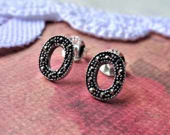 Boucles d'oreilles ovales en argent sterling 925 et marcassite My S Collection