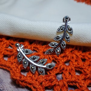 My S Collection 925 Sterling Silver & Marcasite Leaf Long Stud Earrings
