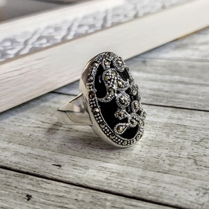My S Collection 925 Sterling Silver, Marcasite stunning Onyx RING