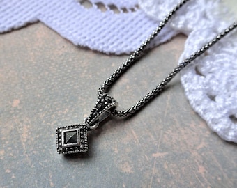 My S Collection 925 Sterling Silver & Marcasite Small Square Pendant with chain
