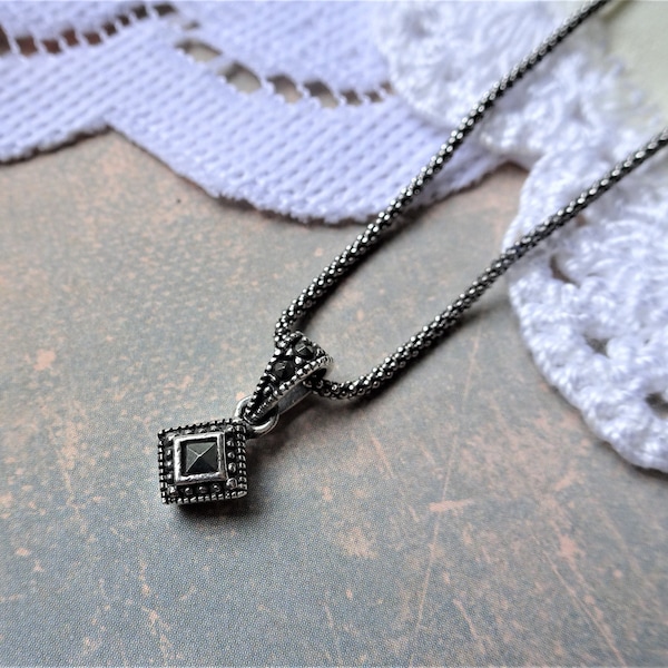 My S Collection 925 Sterling Silver & Marcasite Small Square Pendant with chain