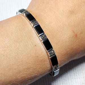 My S Collection 925 Sterling Silver, Marcasite & Black Onyx Bracelet