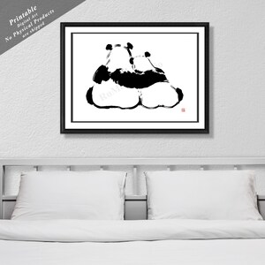 Panda Couple Print: Black and White Minimalist Animal Art (Digital Download)