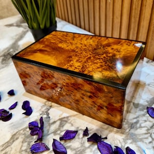 Handcrafted Thuya Jewelry Box with Key, 2 Level Storage, Moroccan Wood, Lockable, Customizable, vintage,collector, Ideal Gift for Her or Him