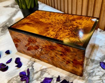 Handcrafted Thuya Jewelry Box with Key, 2 Level Storage, Moroccan Wood, Lockable, Customizable, vintage,collector, Ideal Gift for Her or Him