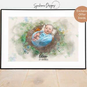 Custom Watercolor New Born Baby Portrait from Photo, Custom Baby Portrait, Watercolor Baby Portrait, Kids Portrait, Custom Baby Painting