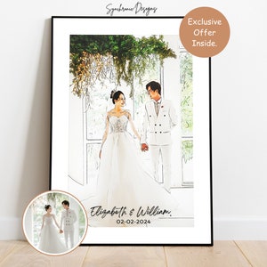 1st Anniversary Gift, Custom Wedding Portrait, Custom Wedding Painting, Wedding Portrait, Cartoon Portrait, Couple Drawing Personalized Gift