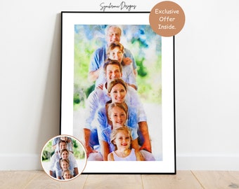 Personalized Family Watercolor Painting, Custom Family Painting From Photo Watercolor Family Portrait Gift for Grandparents Family Portraits