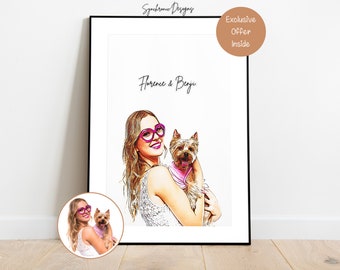 Custom Dog and Owner Portrait, Custom Gift For Dog Lover, Dog Parent Gift, Dog & Owner Painting, Custom Dog Portrait, Dog Portrait From Pic