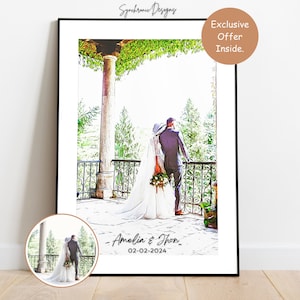 Custom Wedding Painting, Wedding Portrait, 1st Anniversary Gift, Custom Wedding Portrait, Cartoon Portrait, Couple Drawing Personalized Gift