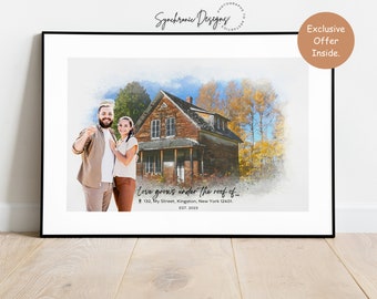 Custom Home Portrait on Canvas, Custom House Portrait from Photo, Watercolor Home Painting, Personalized Home Warming Gift, Gift for Couple