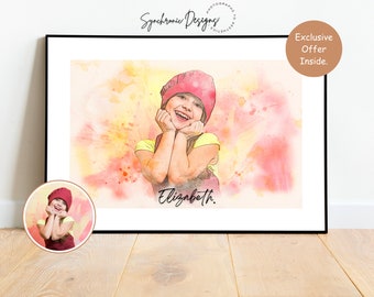 Custom Watercolor Kids Portrait from Photo, Kids Watercolor Portrait, Custom Kid Portrait, Child Watercolor Portrait Painting, Baby Portrait