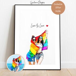 LGBT Couple Portrait, Custom Lesbian Portrait, Custom Same Sex Wedding Art, Custom Lesbian Wedding Couple Portrait, Lesbian Anniversary Gift