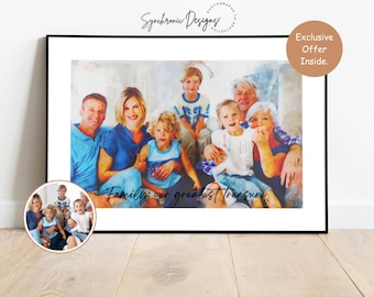 Custom Family Watercolor Portrait From Photo, Personalized  Family Water Color Portrait, Gift for Grandparents, Family Portraits Family Gift