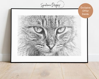 Custom Cat Portrait, Custom Cat Sketch For Cat Lover, Custom Cat Drawing, Custom Cat Pencil Art, Cat Memorial Gift For Cat Lover, Cat Art
