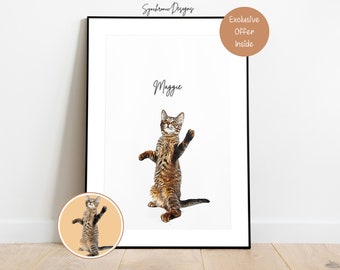 Customized Cat Portrait, Custom Cat Painting, Custom Cat Portrait From Photo,  Cat Memorial Gift For Cat Lover, Custom Cat Colored Sketch