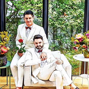 Same-Sex Wedding Portrait, Custom Gay Couple Wedding Portrait, Custom Gay Portrait LGBT Marriage Gift LGBT Engagement Gift Gay Proposal Gift