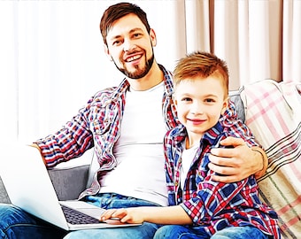 Custom Father & Son Portrait, Customized Fathers Day Portrait, Fathers Day Gift, Customized Gift For Dad, Custom New Dad Gift, Gift From Son