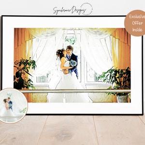 Wedding Portrait, Custom Wedding Painting, 1st Anniversary Gift, Custom Wedding Portrait, Cartoon Portrait, Couple Drawing Personalized Gift