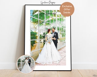 Custom Wedding Portrait, Custom Wedding Painting, Cartoon Portrait, Wedding Couple Drawing, 1st Anniversary Gift Custom Wedding Illustration
