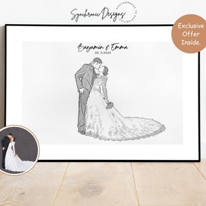 Custom Wedding Portrait Sketch From Photo, Custom Wedding Portrait, Custom Faceless Pencil Portrait, Custom Faceless Pencil Line Art Sketch