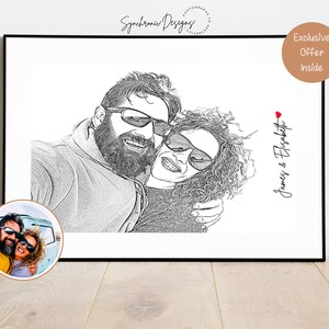 Personalized Couple Pencil Line Art Sketch, Custom Pencil Sketch Portrait, Custom Pencil Sketch Art, Couple Gift, Soulmate Gift, Pencil Art