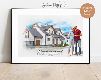 New Home Housewarming Gift Custom House Portrait Print on Canvas Watercolor House Painting Print House Warming Gift House Drawing From Photo