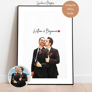 Custom Gay Couple Wedding Portrait, Custom Gay Portrait, Same Sex Wedding Portrait LGBT Marriage Gift LGBT Engagement Gift Gay Proposal Gift