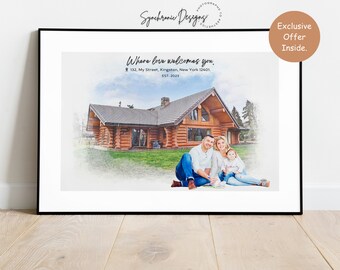 Custom House Portrait On Canvas, Custom Home Portrait From Photo, Watercolor House Painting Personalized House Warming Gift, Gift For Couple