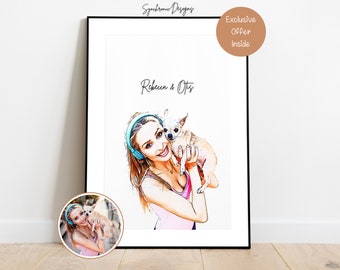Dog & Owner Colored Sketch, Custom Dog and Owner Portrait, Custom Dog Portrait, Dog And Owner Gift, Dog Portrait, Gift For Dog Lover Dog Art