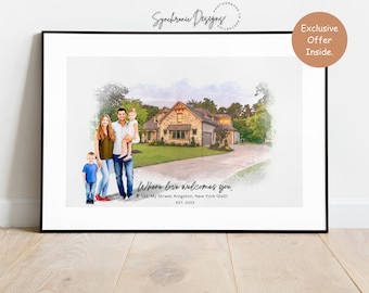 Custom House Portrait on Canvas, Custom Home Portrait from Photo, Watercolor House Painting Personalized House Warming Gift, Gift for Couple